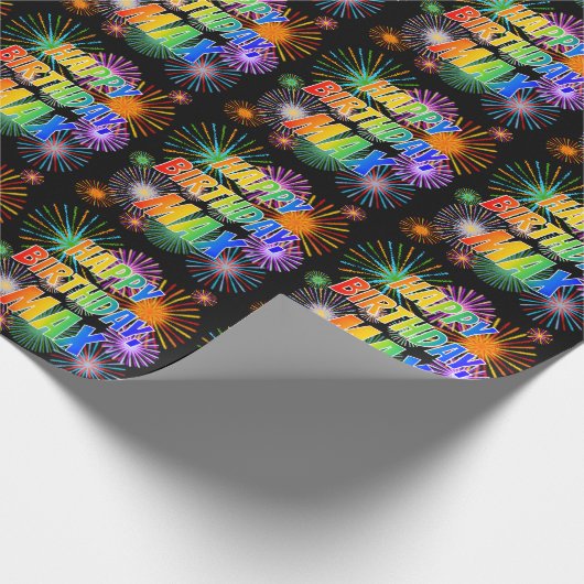 Papier Cadeau Prénom "MAX", Amusant "HEUREUX ANNIVERSAIRE" (Coin)