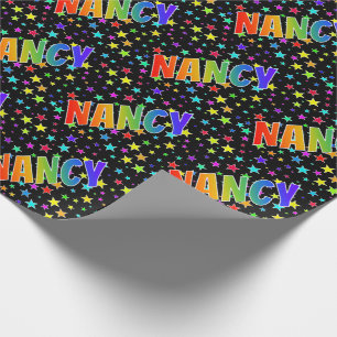 Papier Cadeau Prénom "NANCY" d'arc-en-ciel + Étoiles