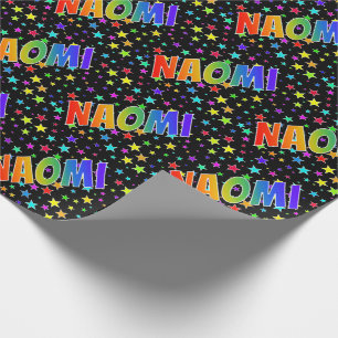 Papier Cadeau Prénom "NAOMI" d'arc-en-ciel + Étoiles