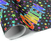 Papier Cadeau Prénom "OWEN" d'arc-en-ciel + Étoiles (Coin rond)