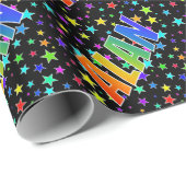 Papier Cadeau Prénom Rainbow "ALAN" + Stars (Coin rond)