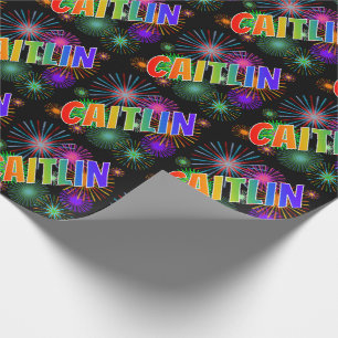 Papier Cadeau Prénom Rainbow "CAITLIN" + Fireworks