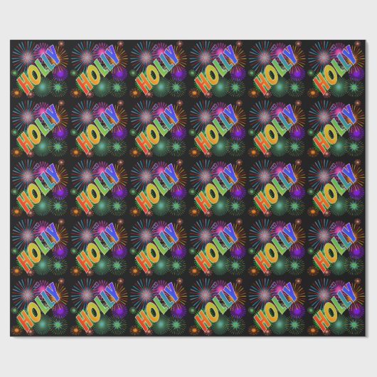 Papier Cadeau Prénom Rainbow "HOLLY" + Fireworks (Plat)