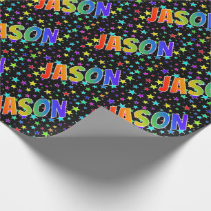 Papier Cadeau Prénom Rainbow "JASON" + Stars