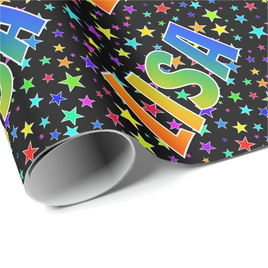 Papier Cadeau Prénom Rainbow "LISA" + Stars (Coin rond)