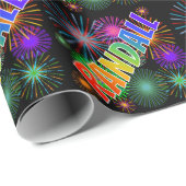 Papier Cadeau Prénom Rainbow "RANDALL" + Fireworks (Coin rond)