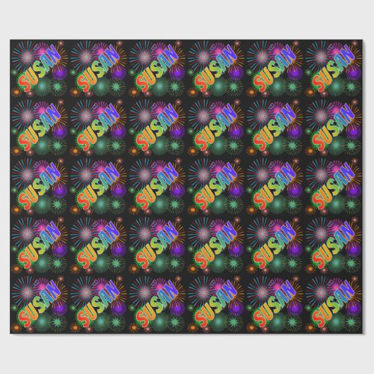 Papier Cadeau Prénom Rainbow "SUSAN" + Fireworks (Plat)