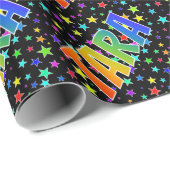 Papier Cadeau Prénom "TARA" d'arc-en-ciel + Étoiles (Coin rond)