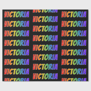 Papier Cadeau Prénom "VICTORIA" d'arc-en-ciel ; Amusement et