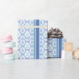 Papier Cadeau Prépa Bleu Aqua Clé Grecque Pot à Gi