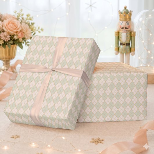 Papier Cadeau Préparation Argyle Pêche Menthe Noël Fête