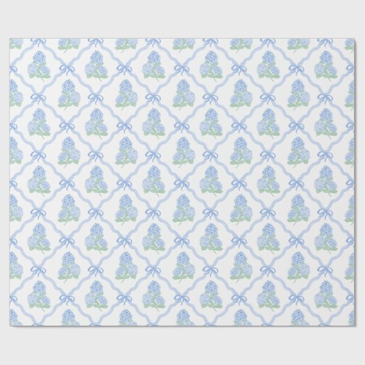 Papier Cadeau Preppy Blue Green Hydrangeas (Plat)