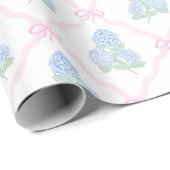 Papier Cadeau Preppy Blue Hydrangea with Pink Bow Trellis (Coin rond)