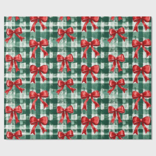 Papier Cadeau Preppy Bow Plaid Christmas (Plat)