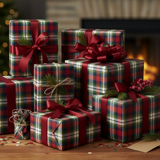 Papier Cadeau Preppy Christmas Plaid Wrapping Paper