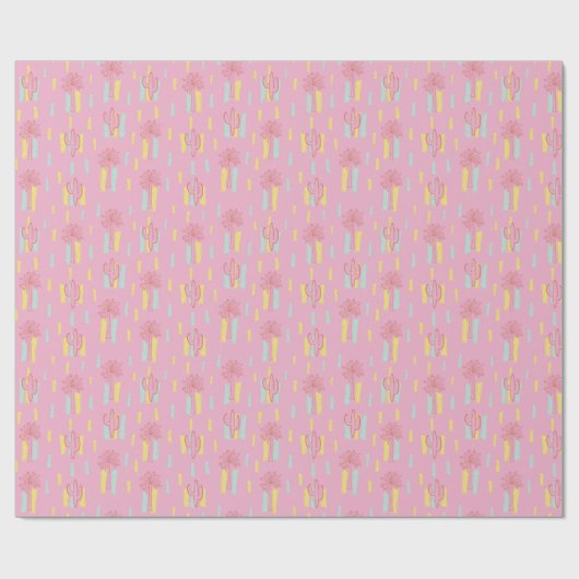 Papier Cadeau Preppy Coquette Retro Palm Trees & Cactus Motif (Plat)