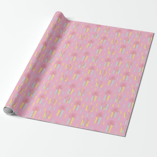 Papier Cadeau Preppy Coquette Retro Palm Trees & Cactus Motif (Déroulé)