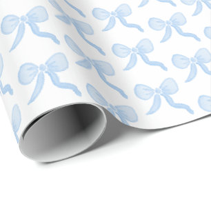 Papier Cadeau Préppy Grandmillennial Watercolor Blue Bows