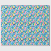 Papier Cadeau Preppy Palm Beach Imprimer Bateaux à voile rose et (Plat)