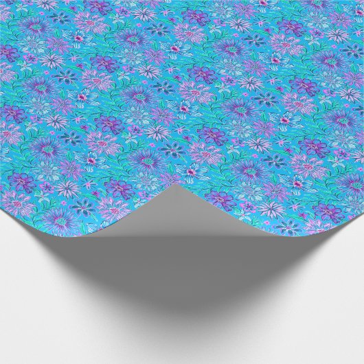 Papier Cadeau Preppy Palm Beach Imprimer Fleurs bleues (Coin)