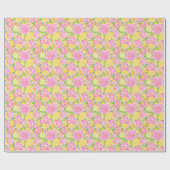 Papier Cadeau Preppy Palm Beach Imprimer Fleurs rose et jaune (Plat)