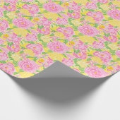 Papier Cadeau Preppy Palm Beach Imprimer Fleurs rose et jaune (Coin)