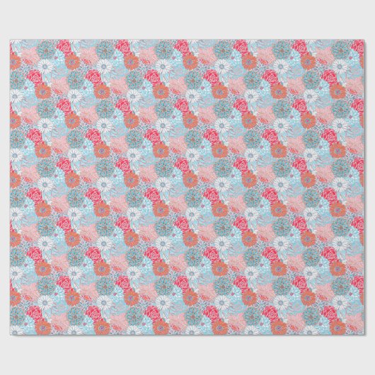 Papier Cadeau Preppy Palm Beach Imprimer Fleurs Turquoises et ro (Plat)