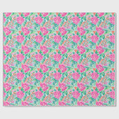 Papier Cadeau Preppy Palm Beach Imprimer Tigres rose et vert (Plat)