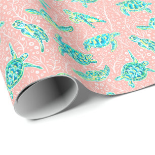 Papier Cadeau Preppy Palm Beach Imprimer Tortues pastel