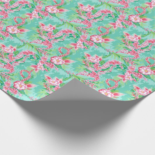 Papier Cadeau Preppy Palm Beach Motif de fleurs tropicales (Coin)