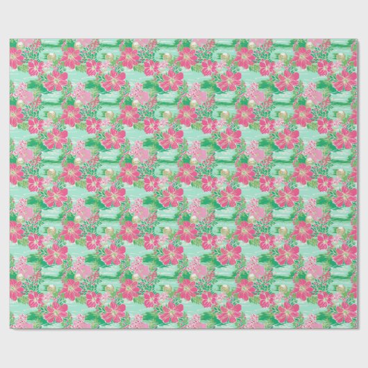Papier Cadeau Preppy Palm Beach Motif de fleurs tropicales (Plat)