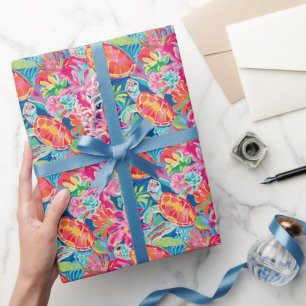 Papier Cadeau Preppy Palm Beach Motif de tortues tropicales