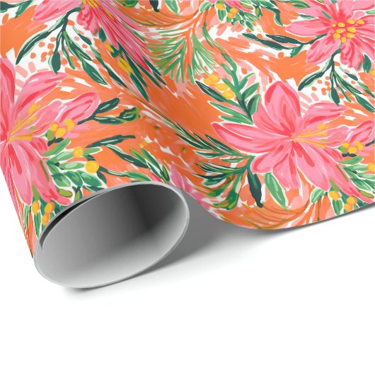 Papier Cadeau Preppy Palm Beach Motif tropical Oranges (Coin rond)