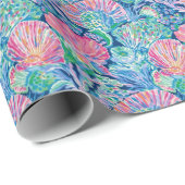 Papier Cadeau Preppy Palm Beach Ocean Shells Motif (Coin rond)