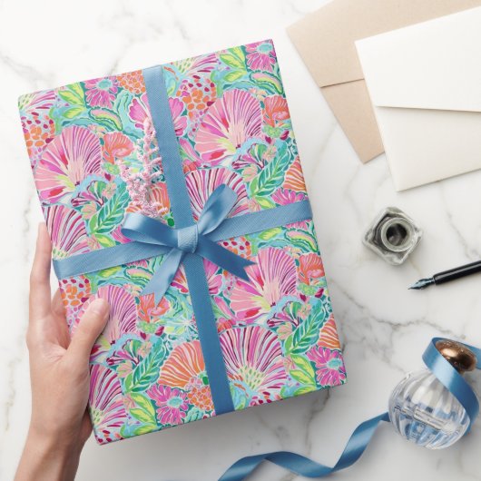 Papier Cadeau Preppy Palm Beach Ocean Shells Motif (Cadeaux)