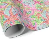 Papier Cadeau Preppy Palm Beach Ocean Starfish Motif (Coin rond)