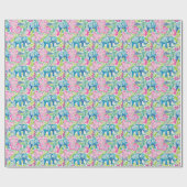 Papier Cadeau Preppy Palm Beach Print Blue and Pink Elephants (Plat)