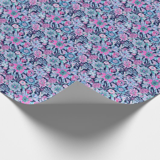 Papier Cadeau Preppy Palm Beach Print Blue and rose Flowers (Coin)