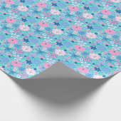 Papier Cadeau Preppy Palm Beach Print Blue and rose Flowers (Coin)