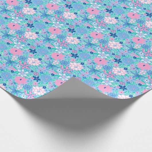 Papier Cadeau Preppy Palm Beach Print Blue and rose Flowers (Coin)