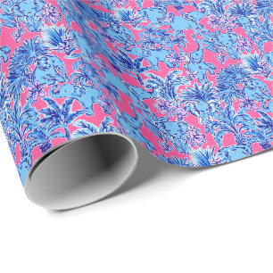Papier Cadeau Preppy Palm Beach Print Blue Elephants
