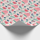 Papier Cadeau Preppy Pink & Green Casquettes de ski de Noël (Coin)