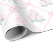 Papier Cadeau Preppy Pink Hydrangea with Pink Bow Trellis (Coin rond)