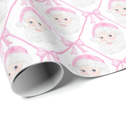 Papier Cadeau Preppy Pink Père Noël arcs Noël grand-millénaire (Coin rond)