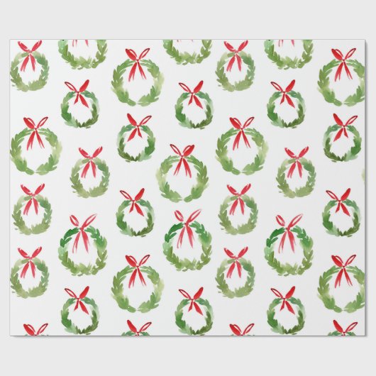Papier Cadeau Preppy Red Bow Wreath Christmas (Plat)