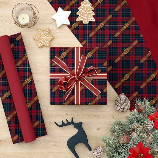 Papier Cadeau Preppy Red Christmas Plaid With Buckles