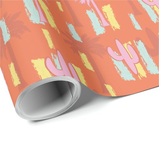 Papier Cadeau Preppy Retro Desert Road avec Palm Trees & Cactus (Coin rond)