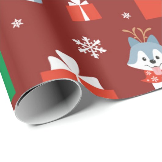 Papier Cadeau Présentations De Noël Et Motif Husky (Coin rond)