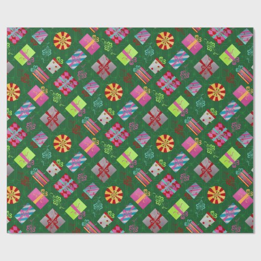 Papier Cadeau Présentations de Noël rétro (Plat)