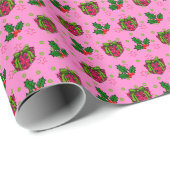 Papier Cadeau Présente et Holly_pink (Coin rond)